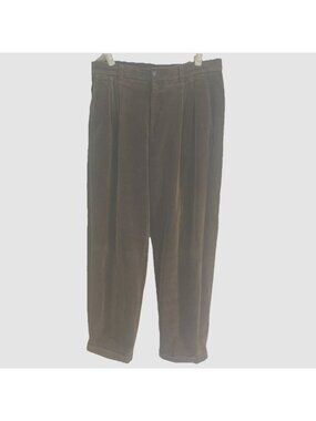 Vintage Claiborne Men's Brown Pleated Corduroy Pants Size 34x29 Cuffed Preppy